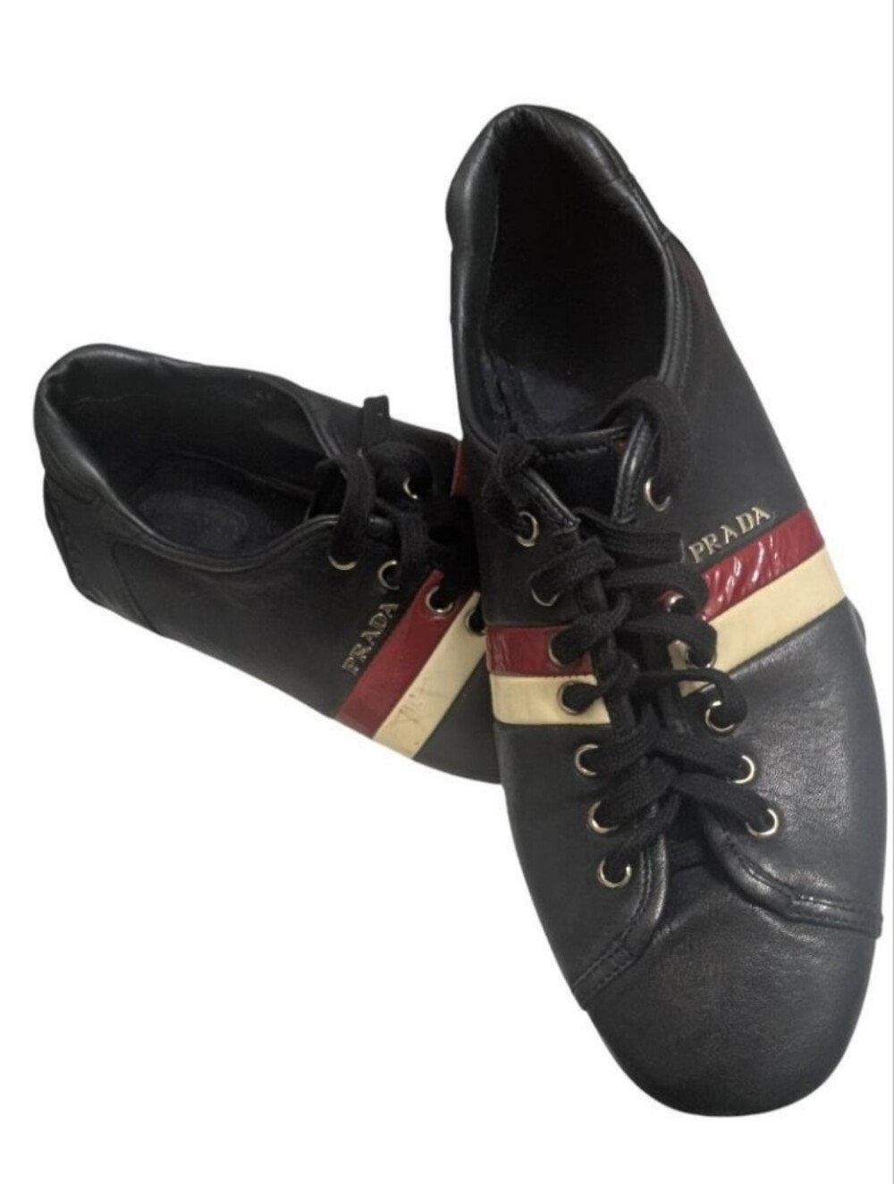 PRADA Leather Lace-Up Striped Sneakers